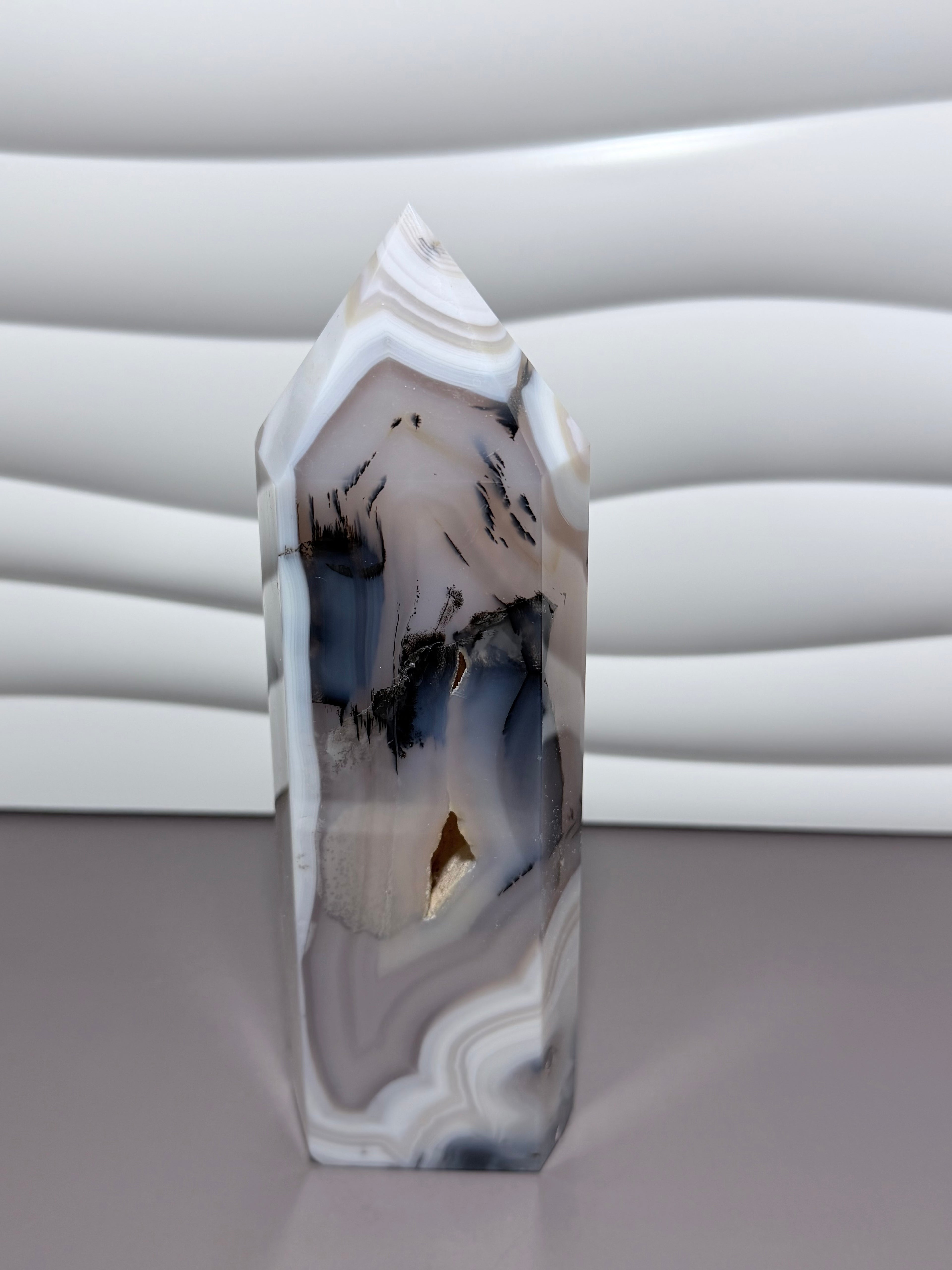 Dendritic Agate Tower with druzy pockets - view 1