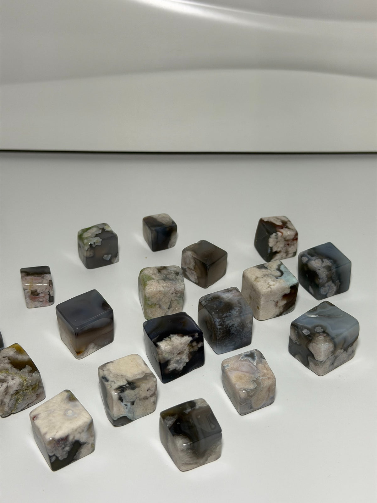 Black flower agate polished crystal cubes