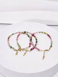 Colorful tourmaline nugget bracelet with brass clasp and gold-tone extender chain