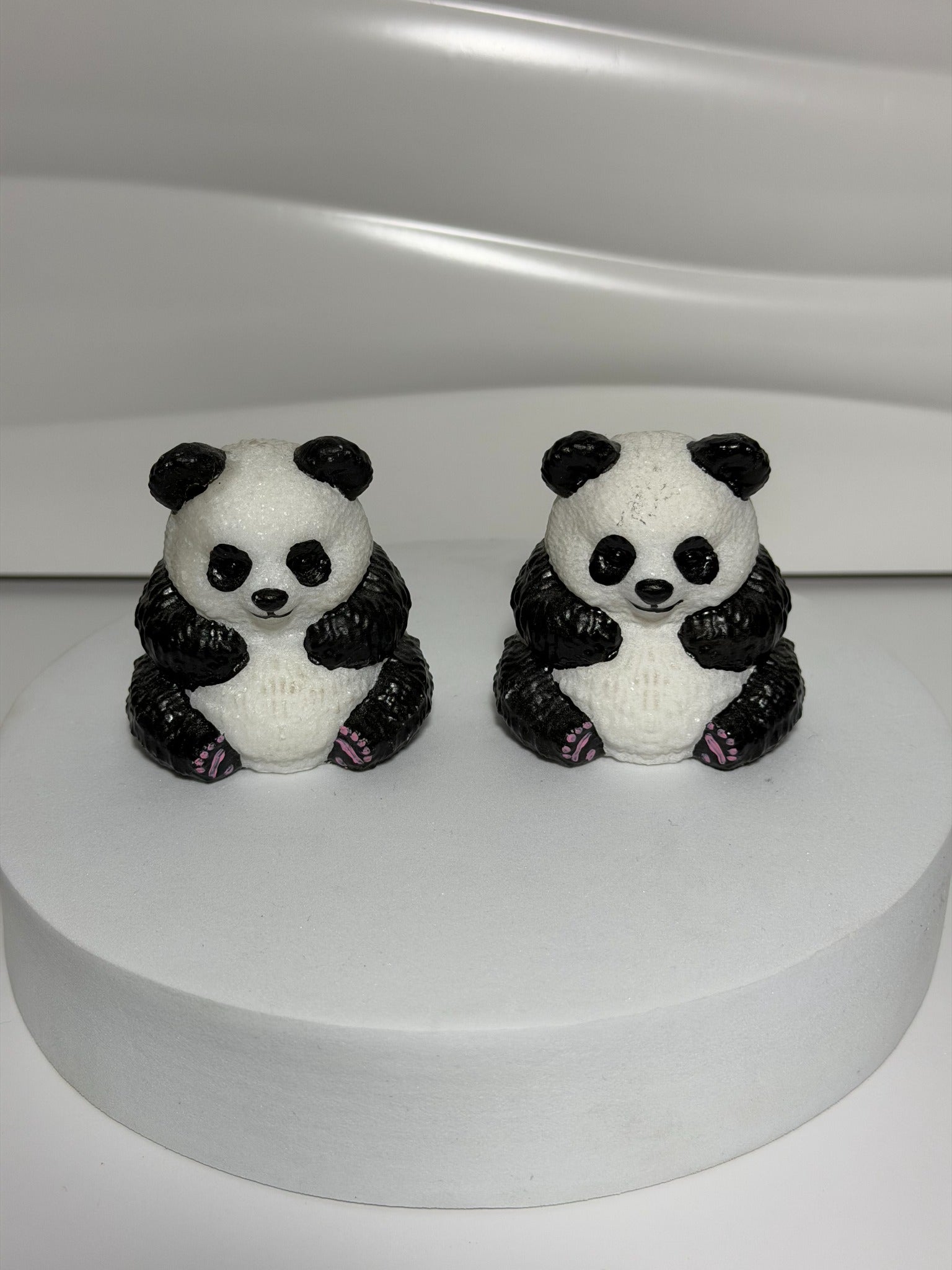 Black and white jade panda crystal carvings group view