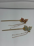 Carnelian and Aquamarine butterfly crystal hair pins