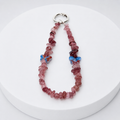 Cherry quartz chip phone and bag charm with opalite butterfly accents and silver-tone hardware