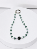 Blue water jade quartz 5mm bead and 8mm nephrite jade phone and bag charm with silver-tone hardware