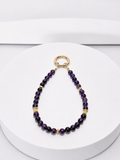 Amethyst 6mm bead phone and bag charm with gold-tone accents and gold clasp
