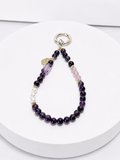 Amethyst clear quartz and rose quartz 7mm bead phone and bag charm with gold-tone accents