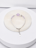 Freshwater rice pearl and lavender moon quartz 4mm bead bracelet with S925 silver chain and heart charm