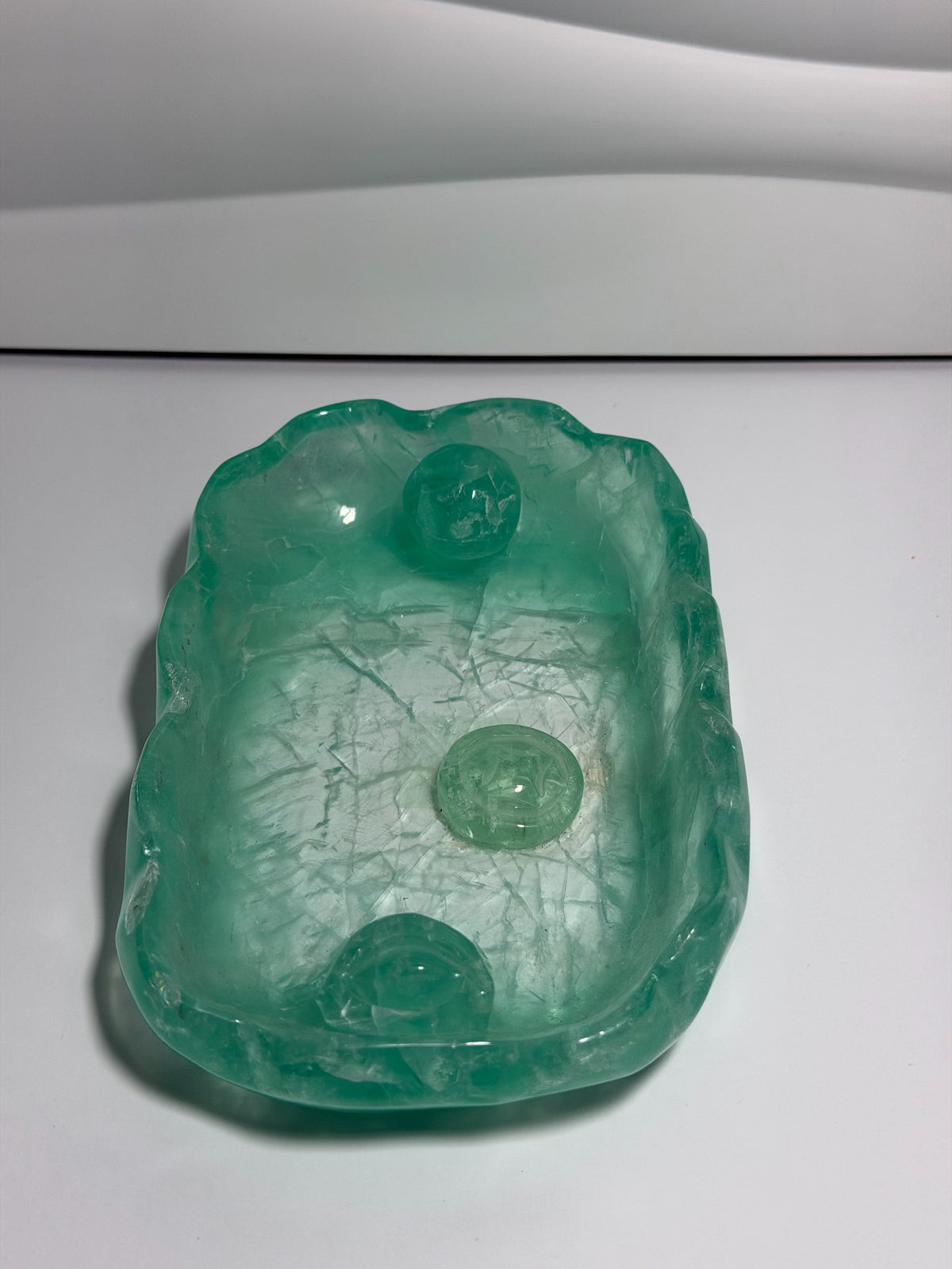 Hand-carved green fluorite crystal bowl