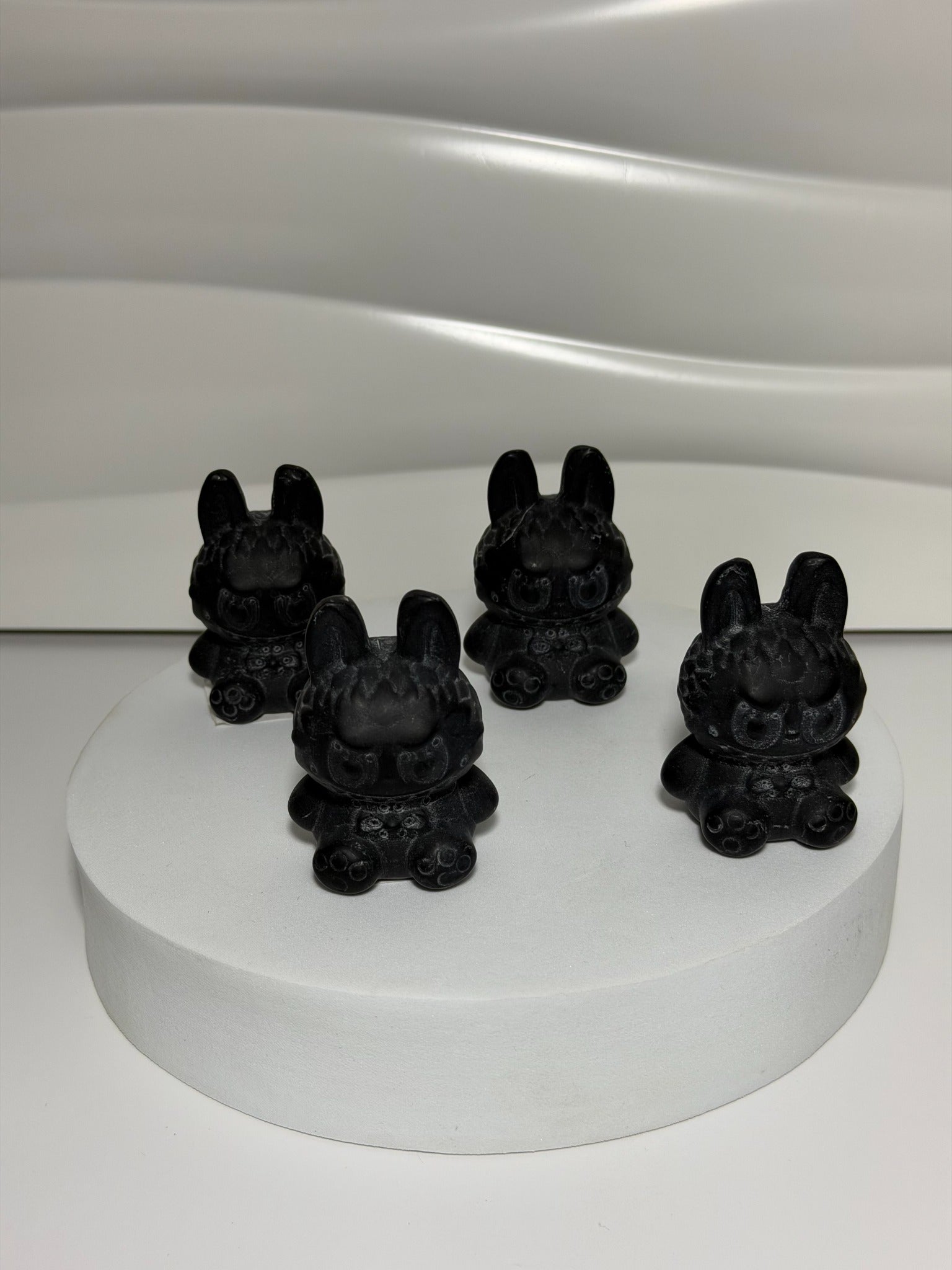 Black Obsidian Labubu crystal carvings group view