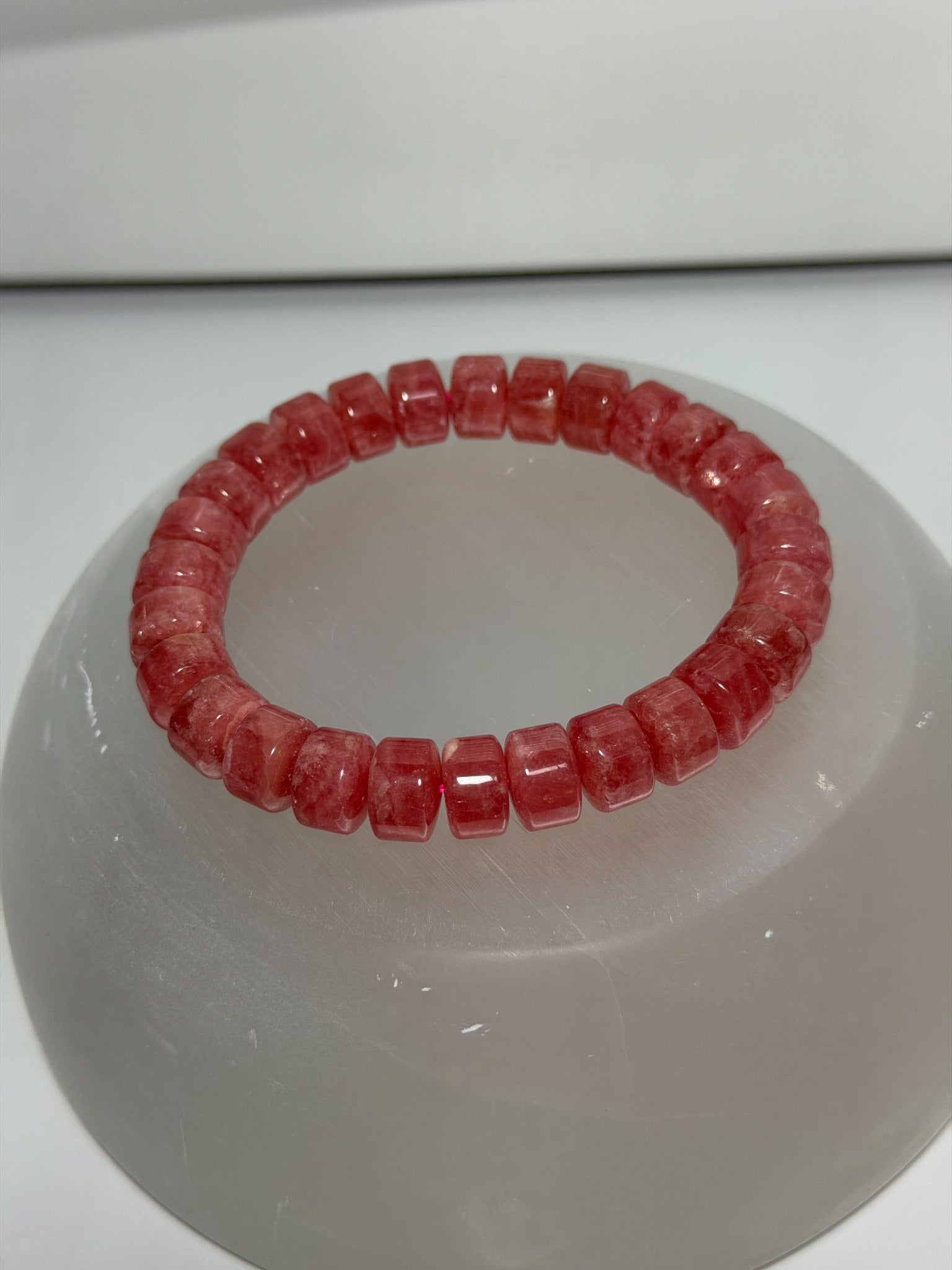 AAA quality rhodochrosite rondelle bracelet front view