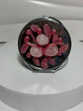 Rose quartz crystal pocket mirror with botanical design