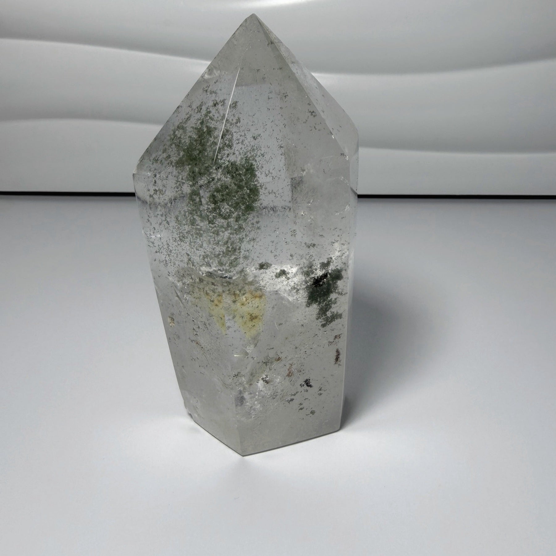 Green garden quartz tower with natural inclusions
