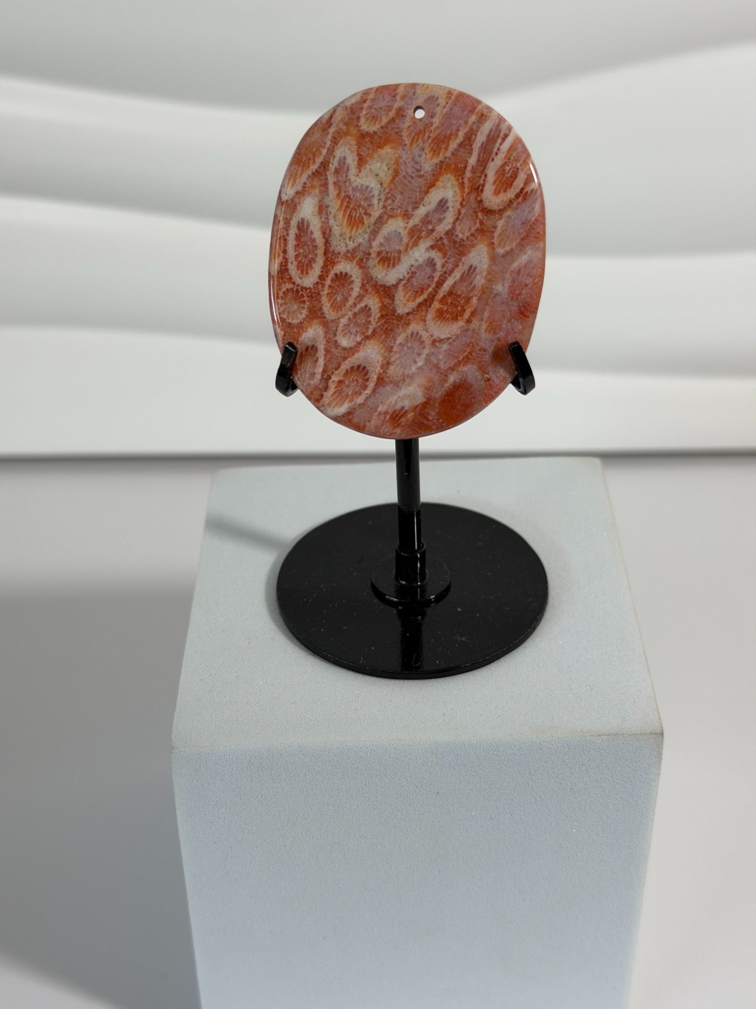 Alashan Agate Flower Carved Pendant - back view