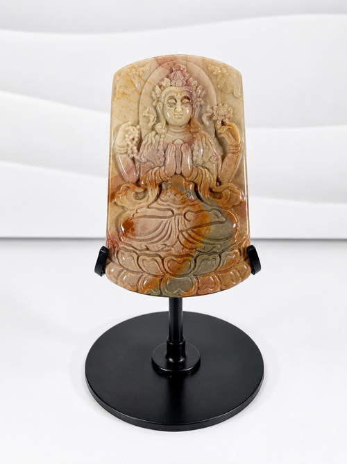 Alashan Agate Guanyin Carved Pendant