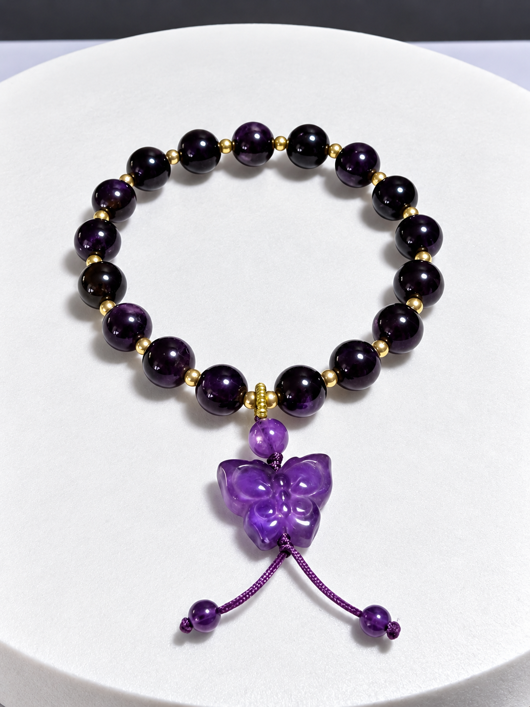 Amethyst 8mm Round Butterfly Stretch Bracelet