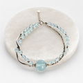 Aquamarine bracelet with 4mm beads, 10mm center bead, and S925 sterling silver clasp