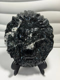 Hand-Carved Black & White Jade Lion Head - front view