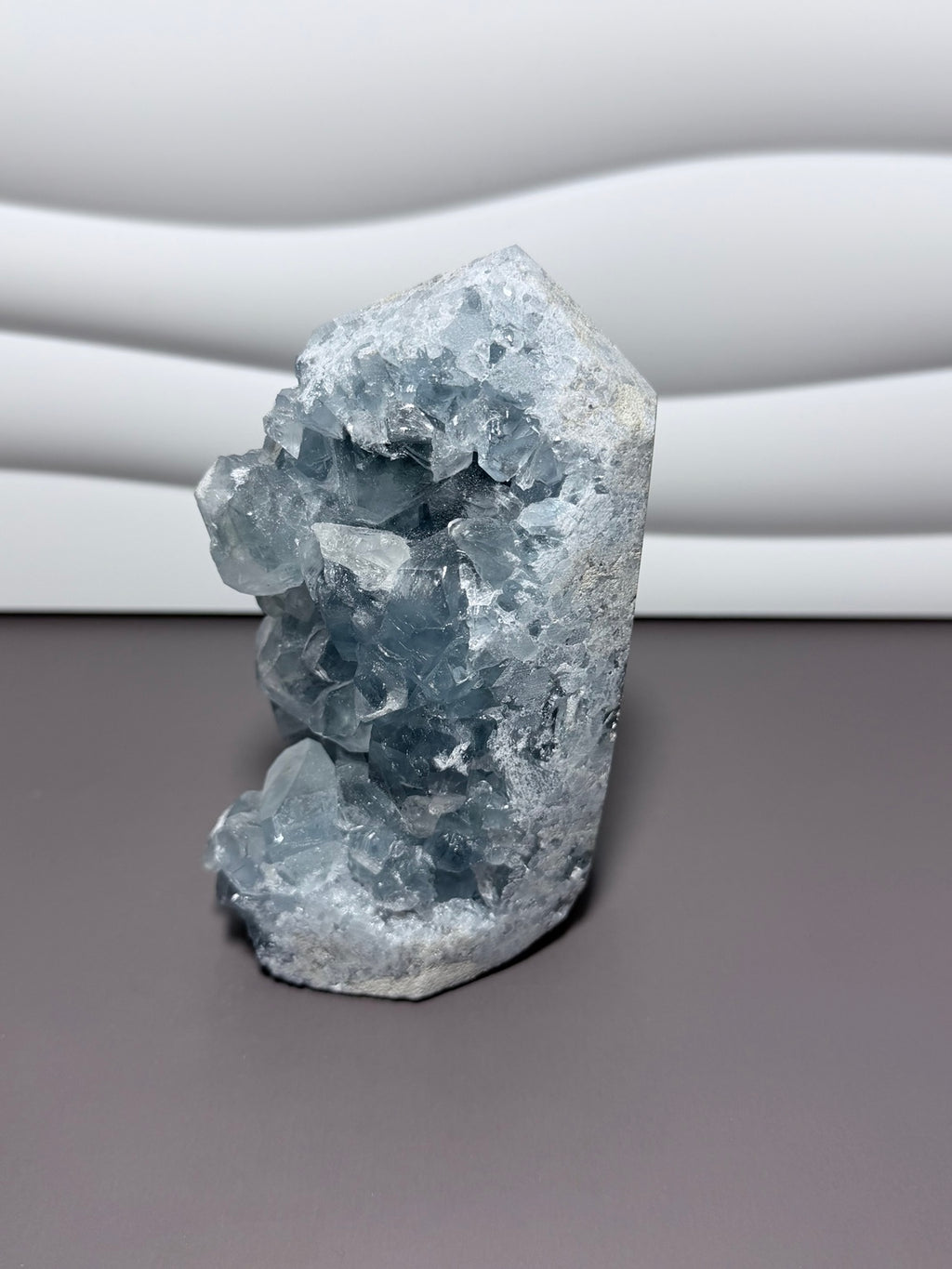 Blue celestite tower front view 5.5 inches