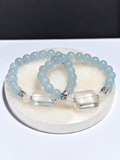 Blue Chalcedony & Clear Quartz Round Stretch Bracelet
