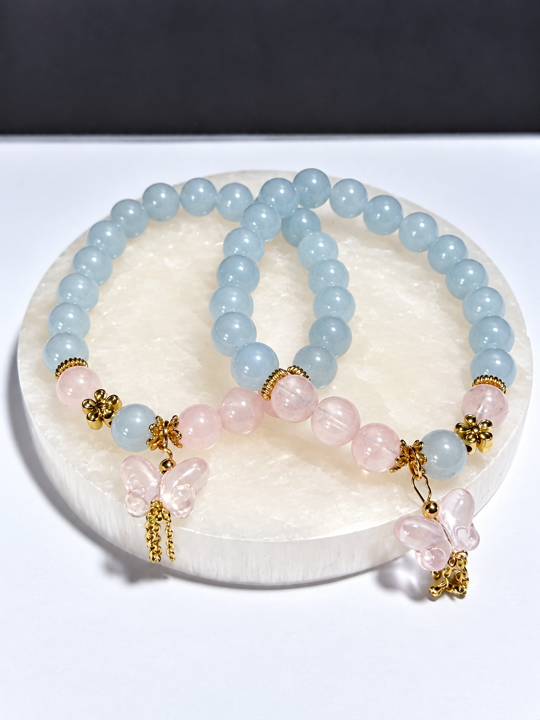 Blue Chalcedony & Rose Quartz Butterfly Stretch Bracelet