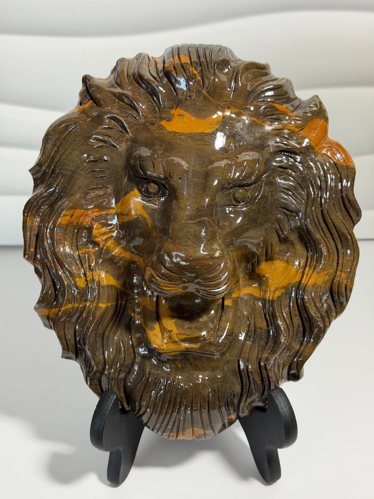 Hand-Carved Brown Jasper Lion Head - front view