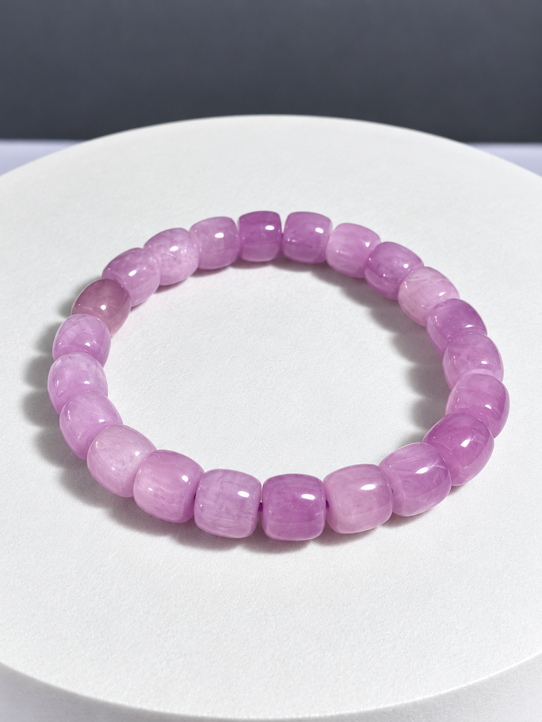 Certified Kunzite 8.5mm Barrel Stretch Bracelet