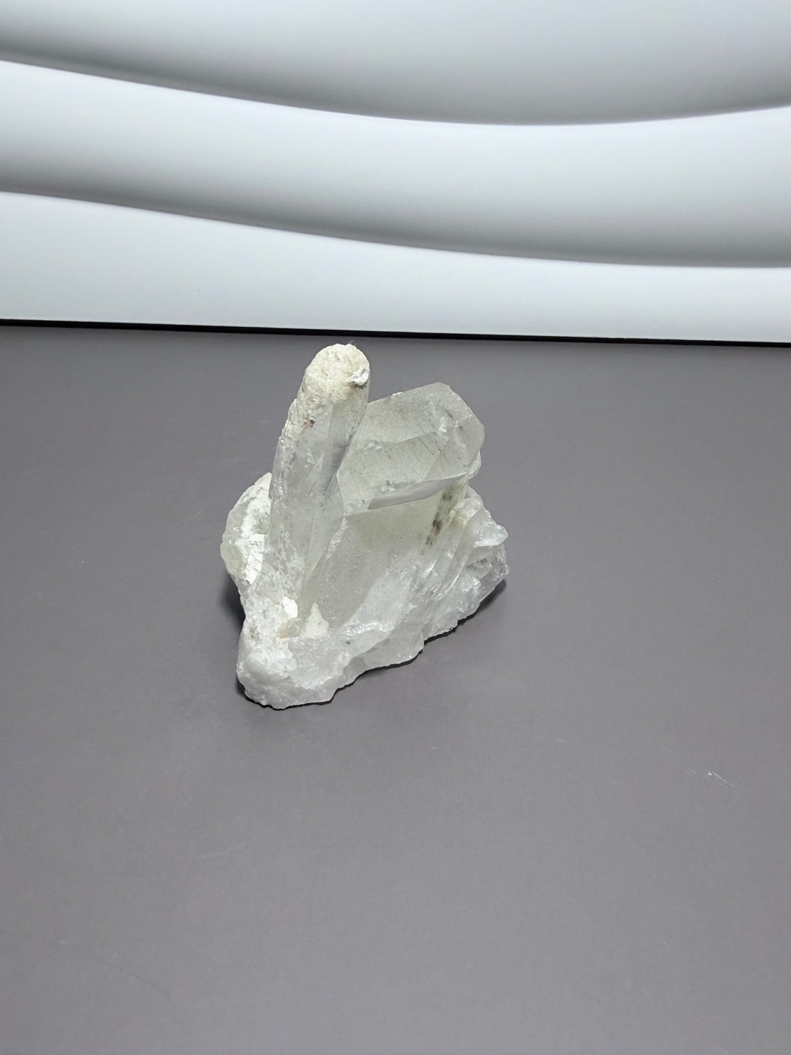 Natural clear quartz point cluster view one