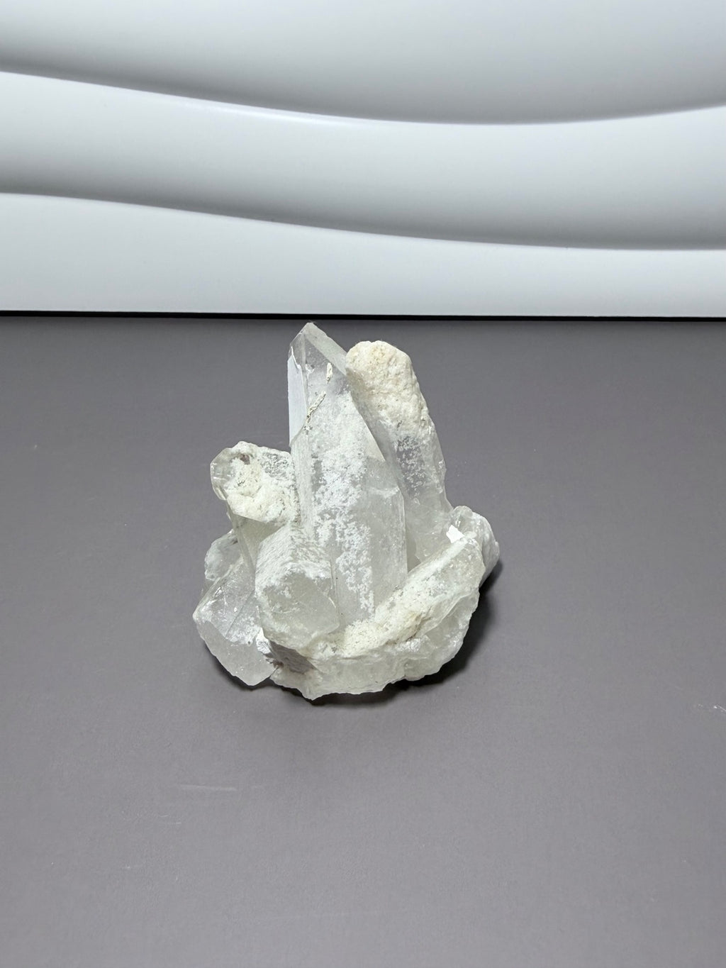 Natural clear quartz point cluster view two