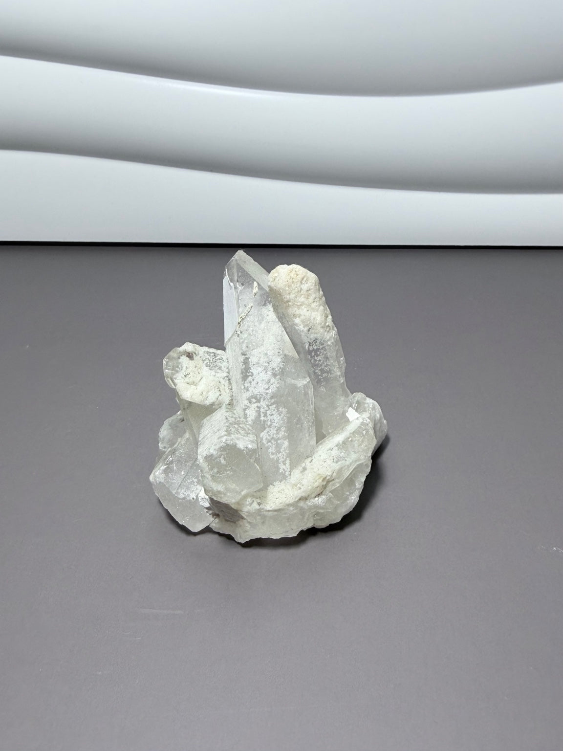 Natural clear quartz point cluster view two