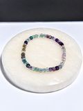 Fluorite 4mm Faceted Cube Stretch Bracelet