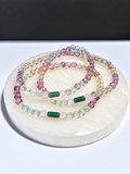 Fluorite 5mm Faceted Stretch Bracelet with Jade Barrel Focal