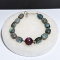 Labradorite and lepidolite S925 clasp bracelet on white stone display