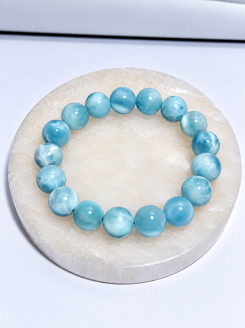 AA Natural Dominican Larimar 10mm stretch bracelet, 47g, size 7