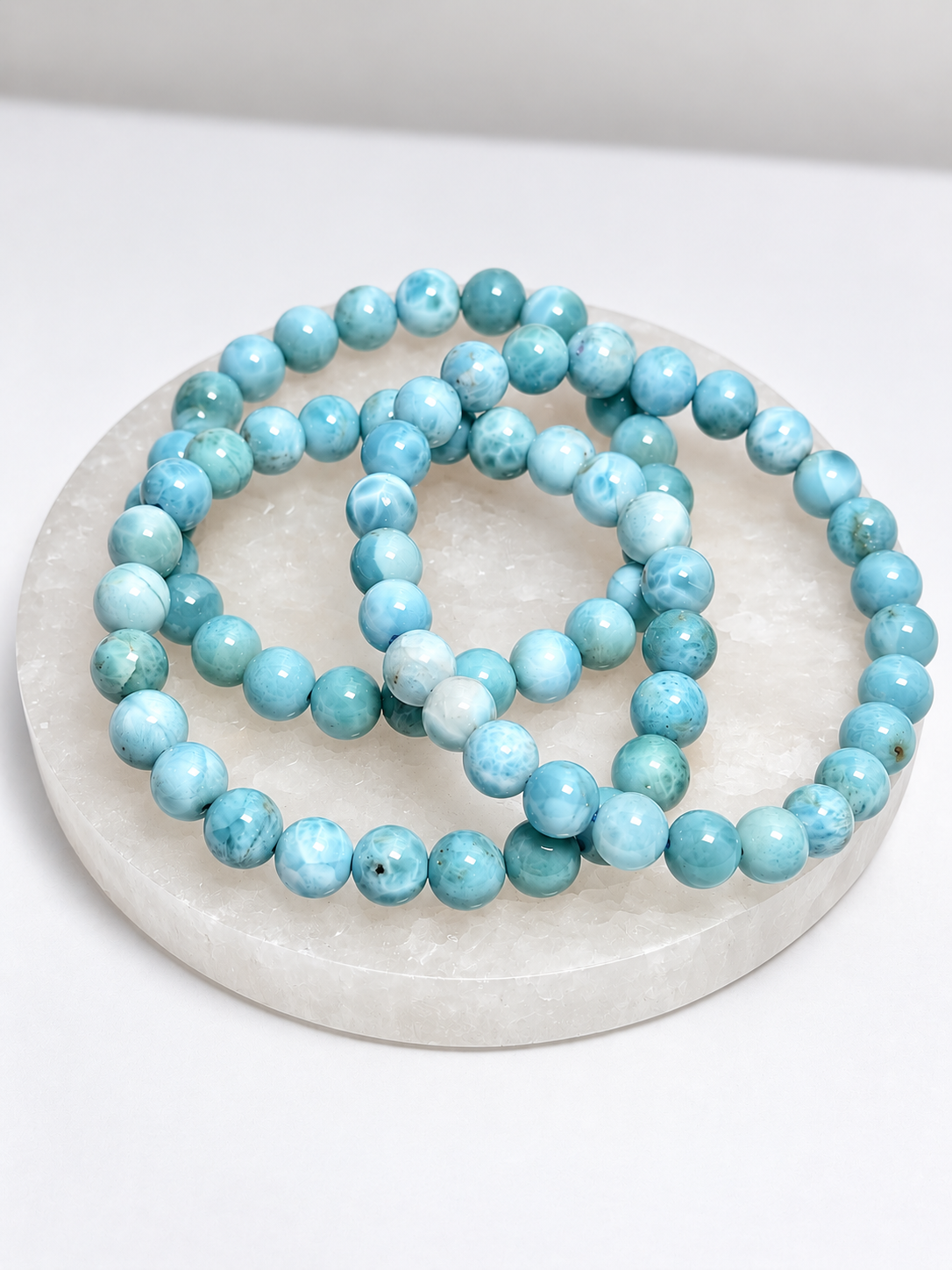 Natural Dominican Larimar 8mm stretch bracelets, approximately 18g each