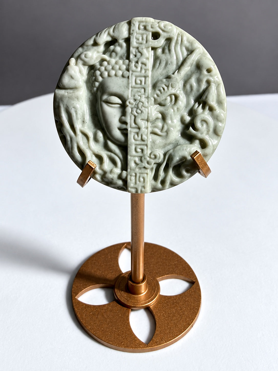 Alashan Agate Buddha and Dragon medallion carving, 1.5 inches, exact piece 4