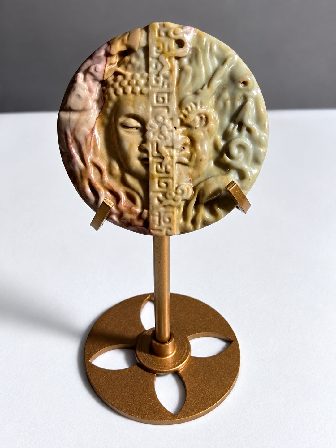 Alashan Agate Buddha and Dragon medallion carving, 1.5 inches, exact piece 5