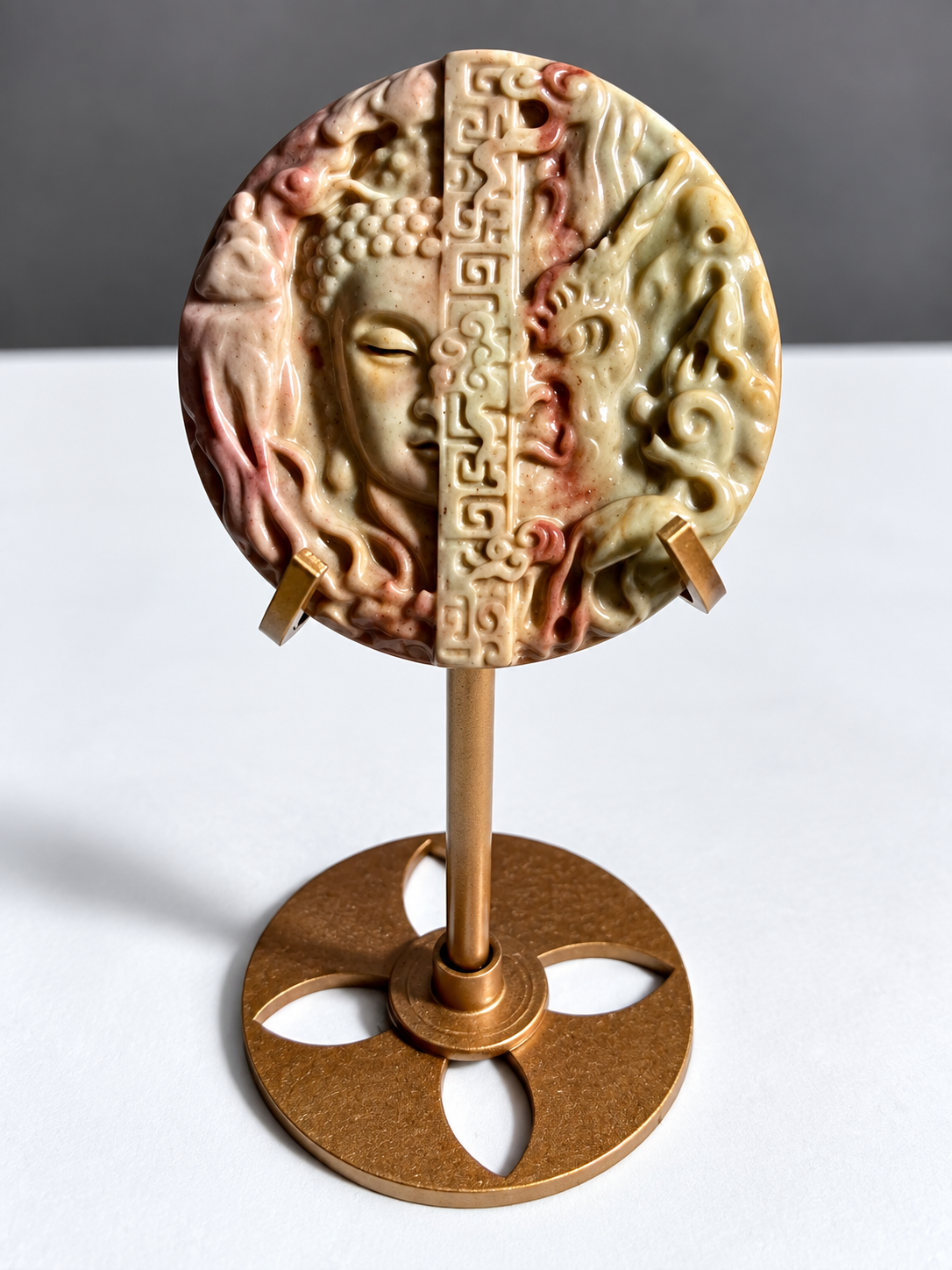 Alashan Agate Buddha and Dragon medallion carving, 1.5 inches, exact piece 2