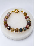 Alashan Agate donut bracelet with brass findings - front view
