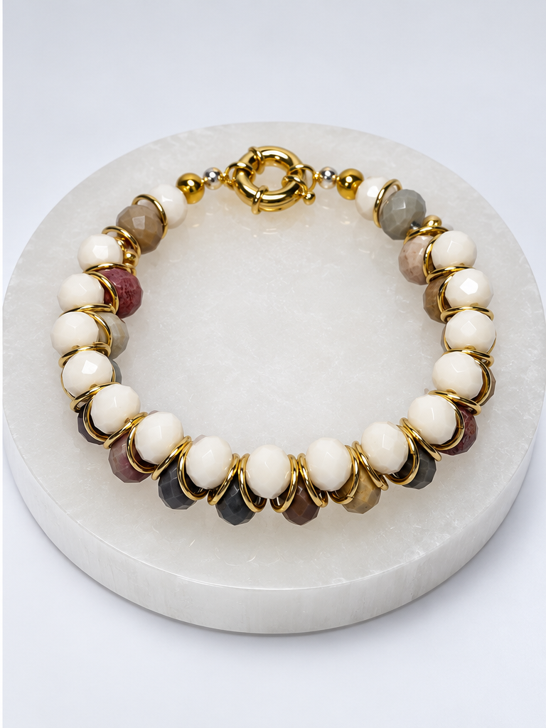 Alashan Agate donut bracelet with brass findings - alternate view