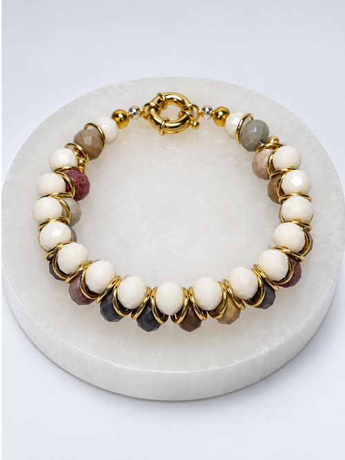 Alashan Agate donut bracelet with brass findings - alternate view