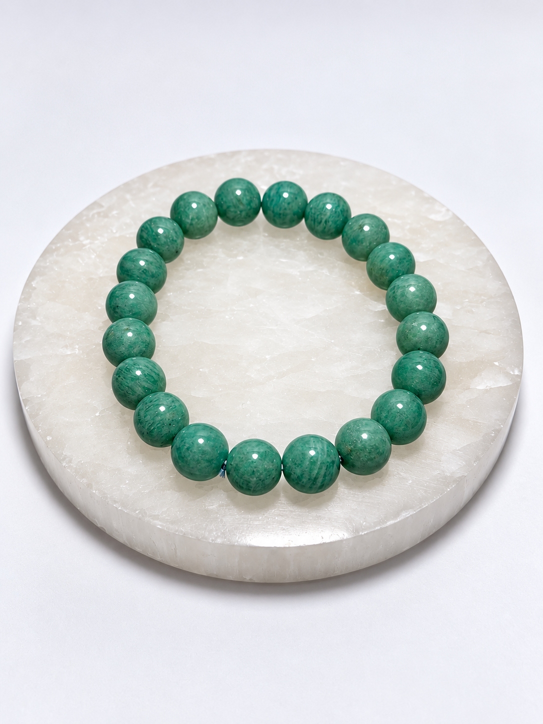Amazonite polished round bead stretch bracelet - Mindful Whisper