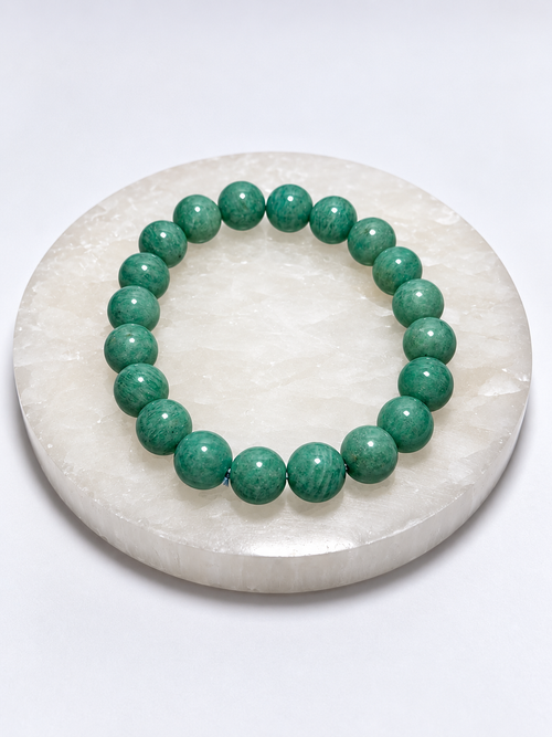 Amazonite polished round bead stretch bracelet - Mindful Whisper
