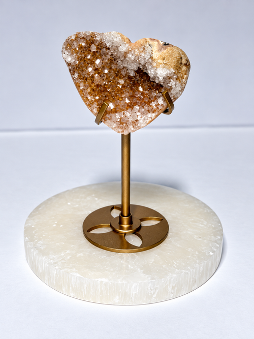 2-inch druzy amethyst heart on included bronze-tone stand