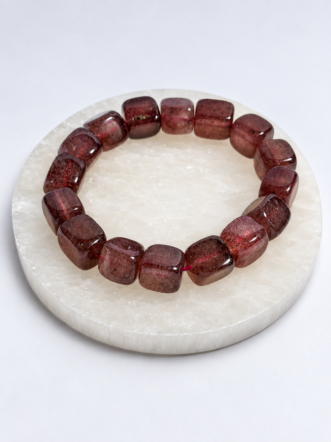 Cherry Quartz 8mm cube stretch bracelet - Mindful Whisper