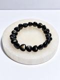 Hypersthene 6 mm heart bead stretch bracelet with natural bronze-silver flash
