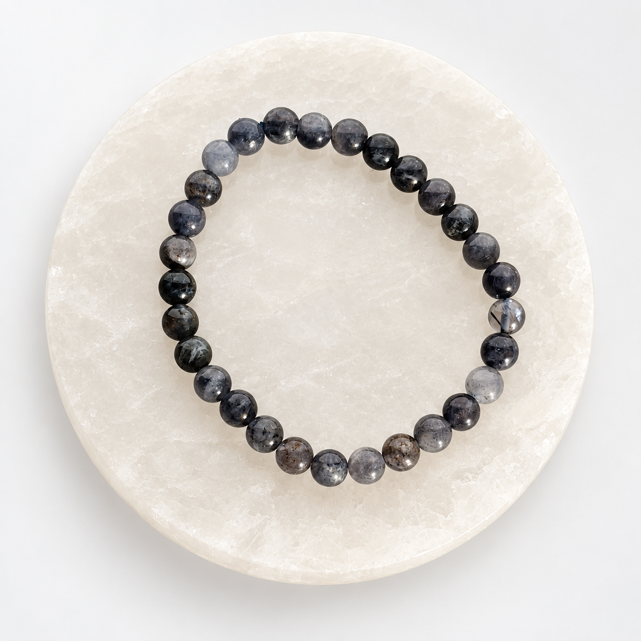 Iolite 4mm round bead stretch bracelet