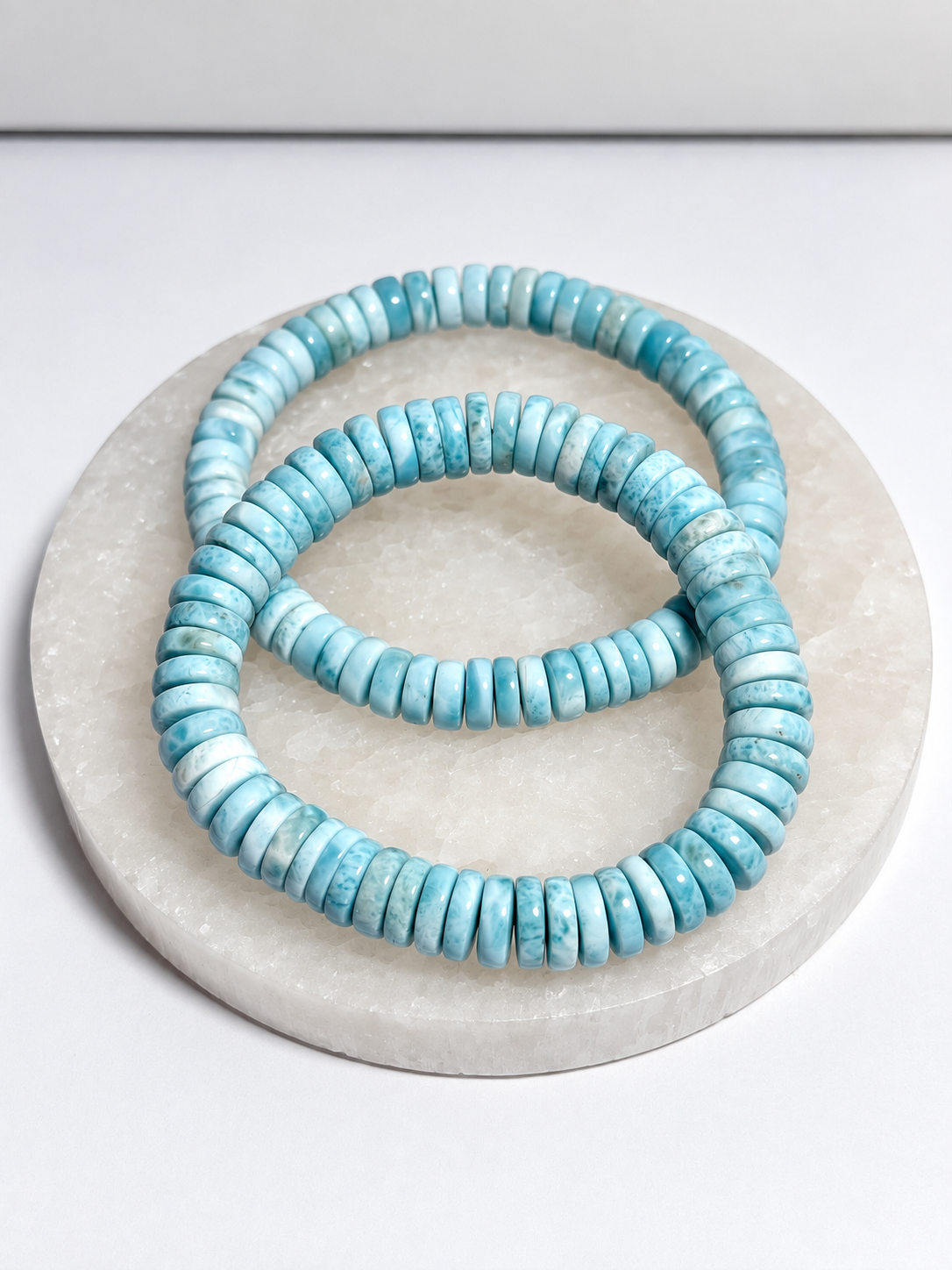 Natural Dominican Larimar stretch disc bracelet, size 6.75