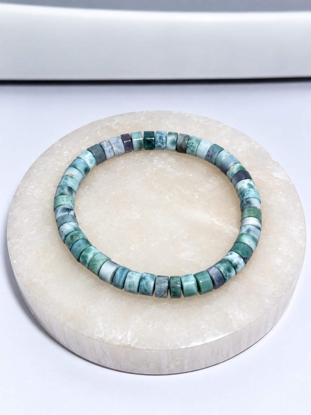Mindful Whisper Purple Larimar disc stretch bracelet
