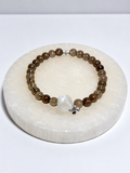 Smoky quartz 5 mm stretch bracelet with 7.5 mm freeform nugget focal and silver accents