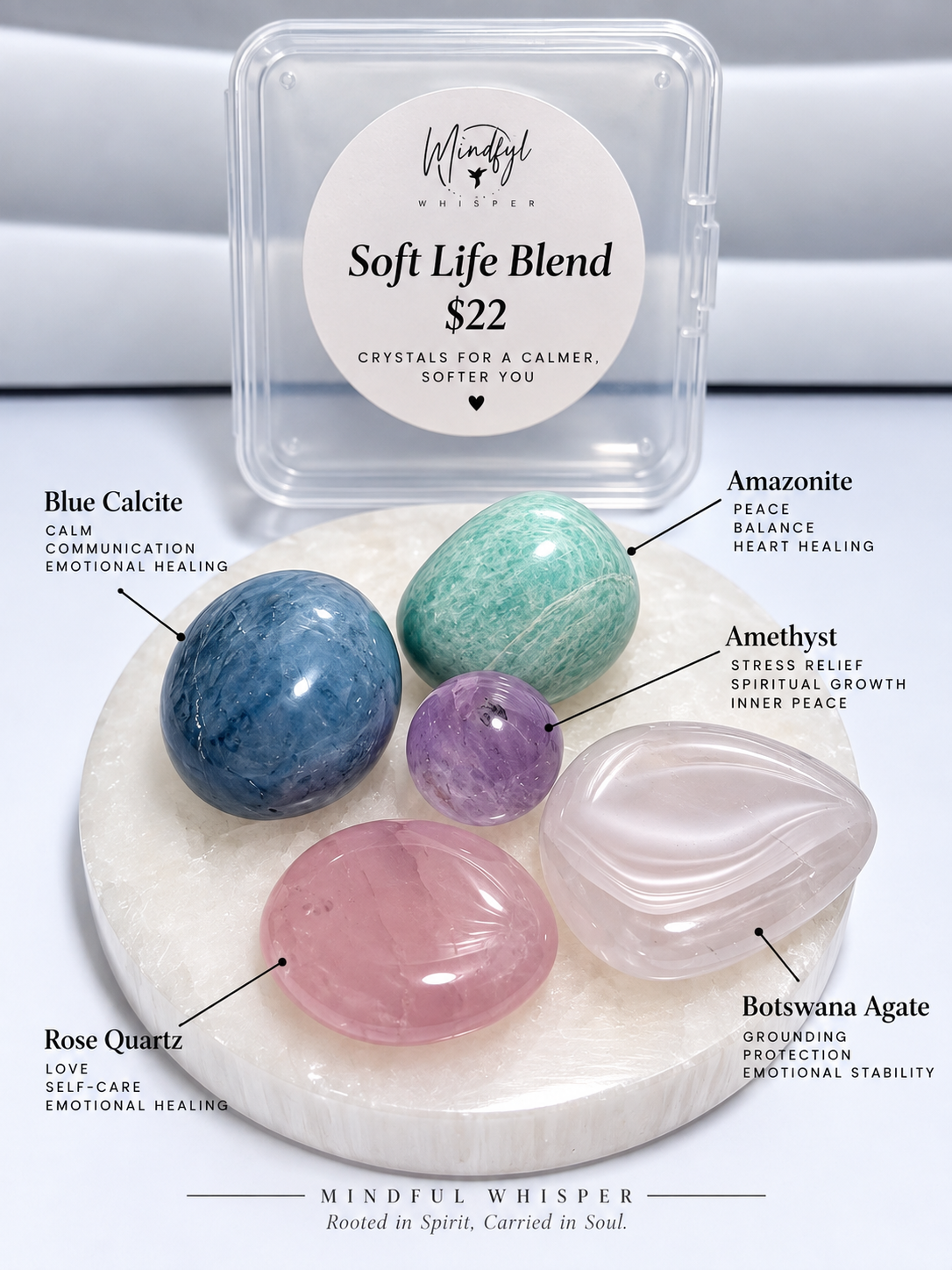 Mindful Whisper Soft Life Blend five-stone crystal set