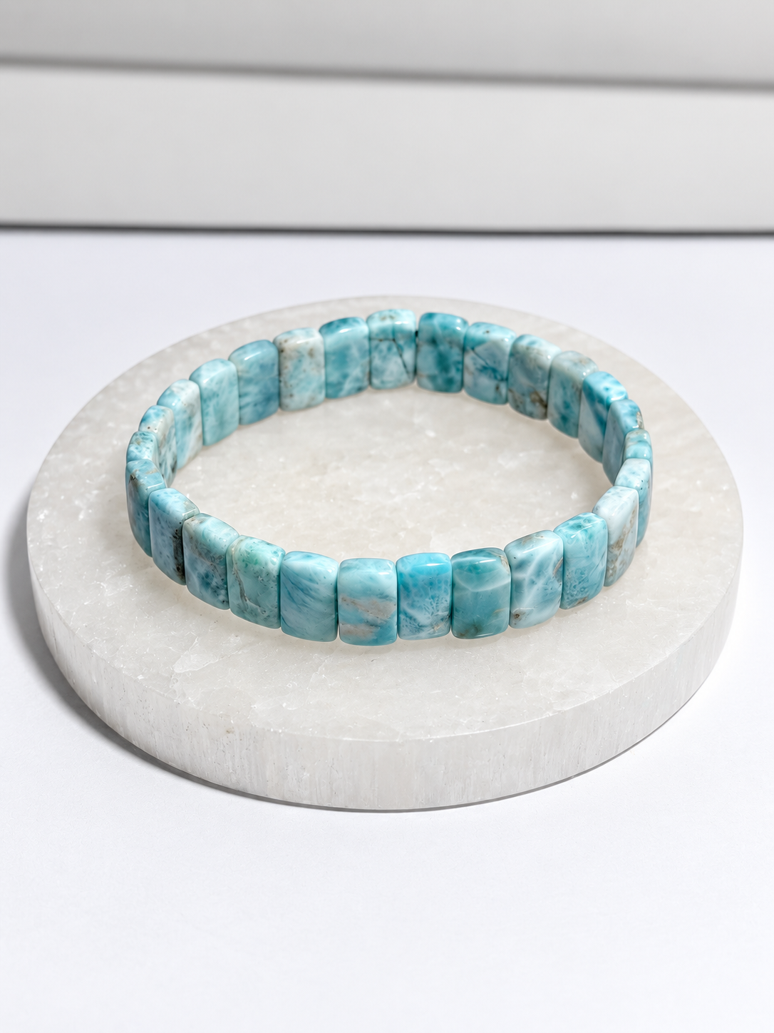 Standard grade natural Dominican Larimar pill-shaped stretch bracelet